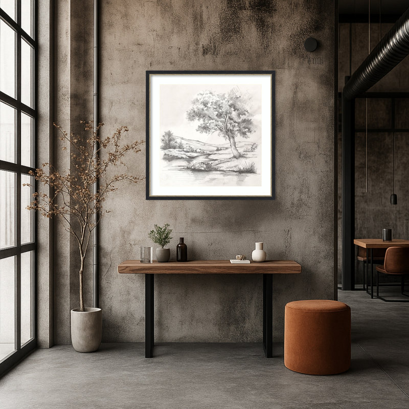 «Shadow Tree Beside Quiet Stream» par Luna Mavis, impression sur bois encadrée