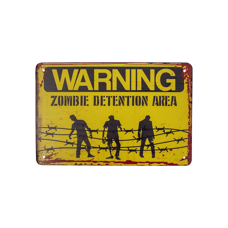 Warning Zombie Detention Area Tin Wall Sign Halloween Garage Man Cave Home Decor