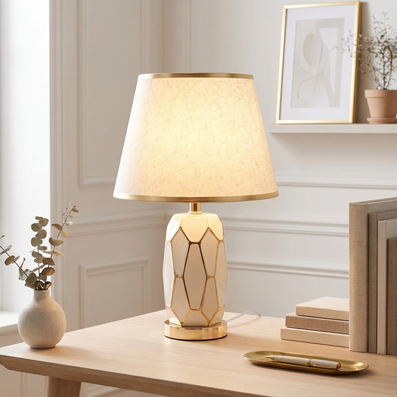 Lampe de table en céramique et en tissu de 11,81 pouces de diamètre (lumière E26 3 couleurs incluse)