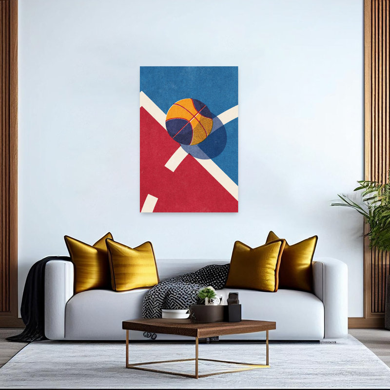 «Retro Court Basketball», art mural rétro audacieux, 60" H x 40" W