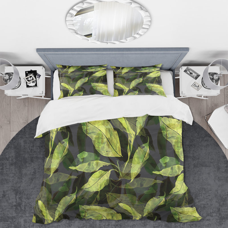Motif de feuilles tropicales vertes - ensemble de housse de couette tropical - polyester en microfibre