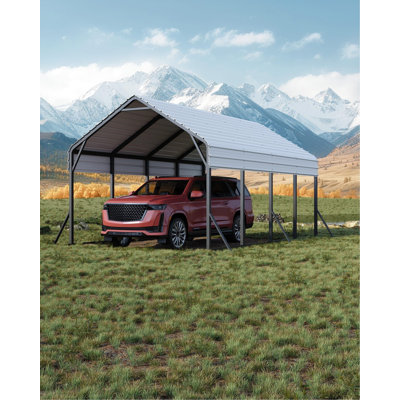 Abri de voiture en métal robuste 13 pi x 21 pi - Toit en acier à hauteur de 140 ° avec cadre renforcé - Abri extérieur toutes saisons pour voitures, camionnettes et bateaux - Auvent à triple couche antirouille