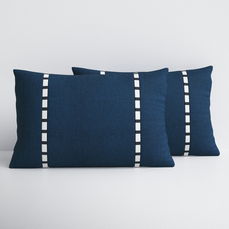 Keegan Plaid Sunbrella® Outdoor Reversible Throw Pillow, 12" x 18", Spectrum Indigo Sunbrella® Plainweave