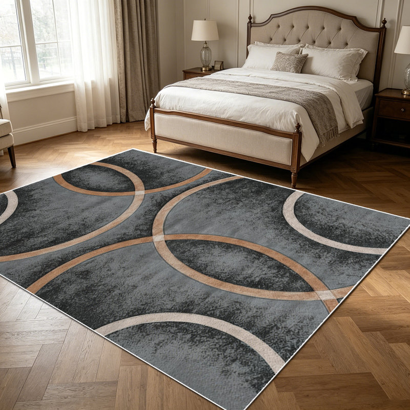 1PC Modern Geometric Distressed Circle area rugs for Living Room, Soft and Comfortable, Suitable for all seasons, easy-to-maintain, machine washable Indoor floor mat, Under Table Farmhouse suitable for dining room, bedroom, entryway, kitchen, home