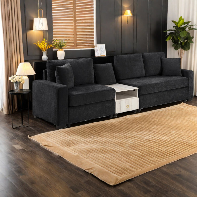 Compact Modular Black Sofas With Storage For Modern Living Room