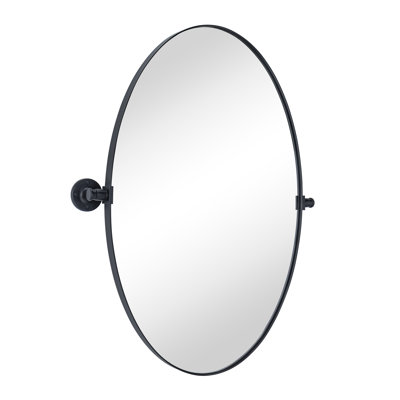 Aura 20'' W X 30'' H Matt Black Metal Framed Oval Pivoting Bathroom Mirror, Tilting Oval Vanity Mirror for Wall, Vertical Hanging