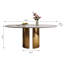 Table de salle à manger ovale en pierre frittée de 70,9 pouces avec base en acier inoxydable de couleur cuivre, conception robuste pour les maisons modernes-1000177889