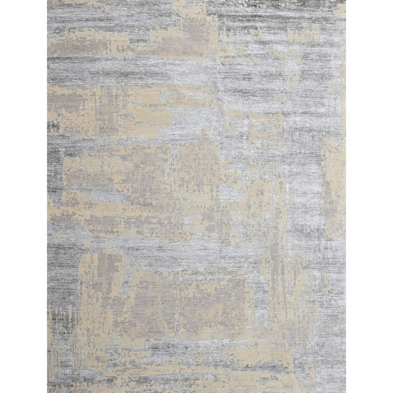 High-Quality Hand-Knotted Silver And Grey Area Rug, Rectangle 12' x 15'