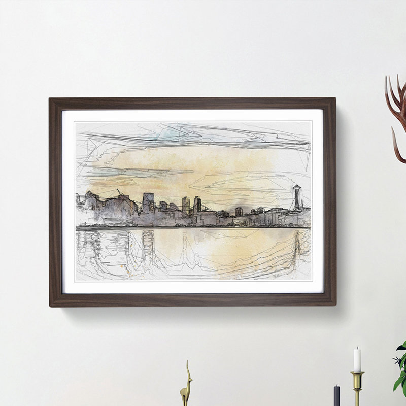 Reflection of the Seattle Skyline in Abstract - Picture Frame Graphic Art Print, 36cm H x 48cm W x 2cm D, Walnut Framed