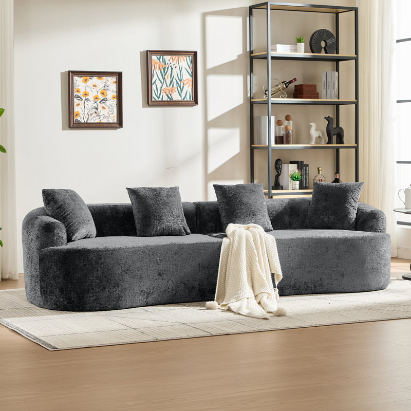 Causeuse courbée, petit canapé en chenille avec 3 coussins, canapé profond pour appartement, salon, aucun assemblage requis