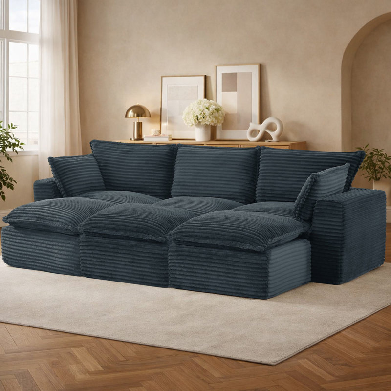 Belan 6-Seater U-Shaped Corduroy Sofa Sectional Modular, Gray