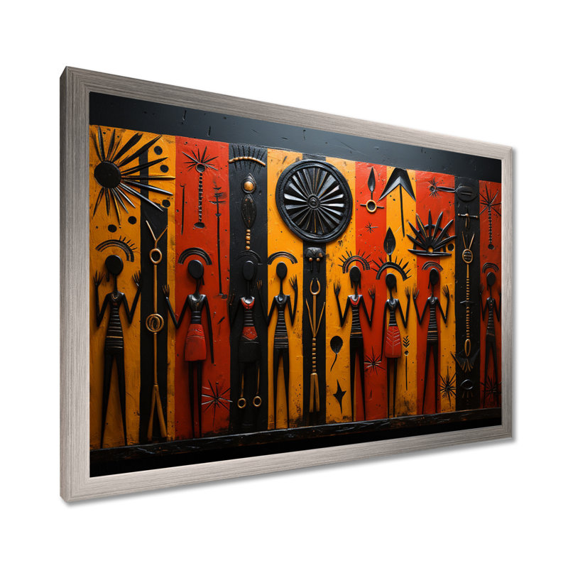 Khmya African Tribal Rhythms X - Art mural tribal africain, H 16 po x l 32 po x P 1 po, Cadre simple argenté