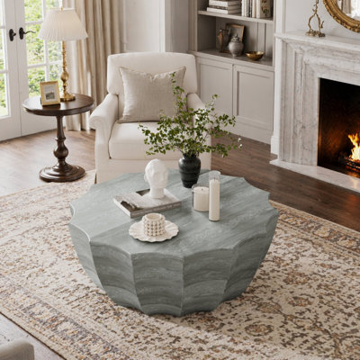 35.43" Modern Outdoor And Indoor Waterproof Coffee Table, Durable Mgo Cement Design, Suitable For Terraces, Gardens, Backyards And Living Rooms
