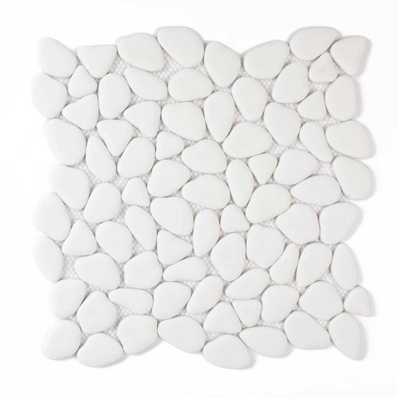 Huron Glass Pebbles Mosaic Tile, White