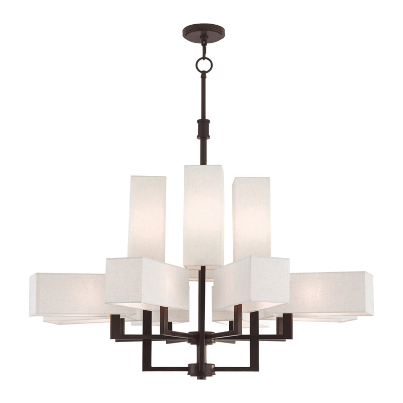 Lustre 12 lumières à abat-jour Aickel, Bronze