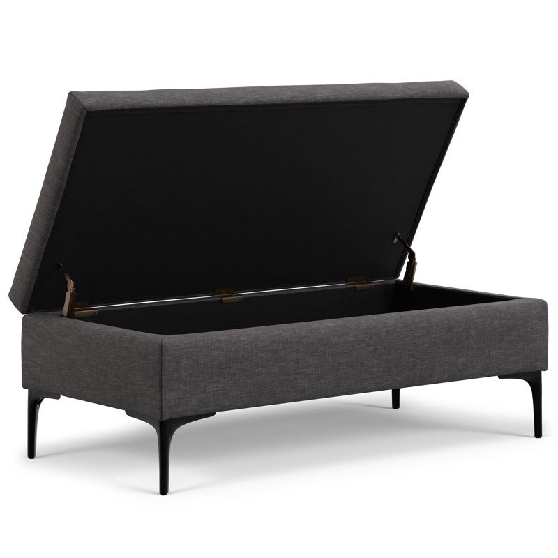 Rebecca 48"W Upholstered Coffee Table Storage Ottoman with Lift-Top Lid and Metal Legs