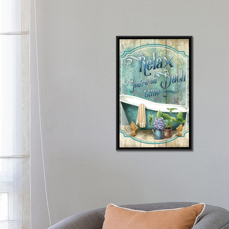 «Your on Bath Time», impression sur toile, H 26 po x l 18 po x P 1,5 po, Toile avec cadre noir, Pas de tapis