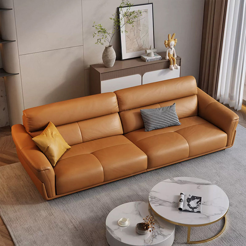 Ensemble de salon en cuir véritable orange 3 pièces