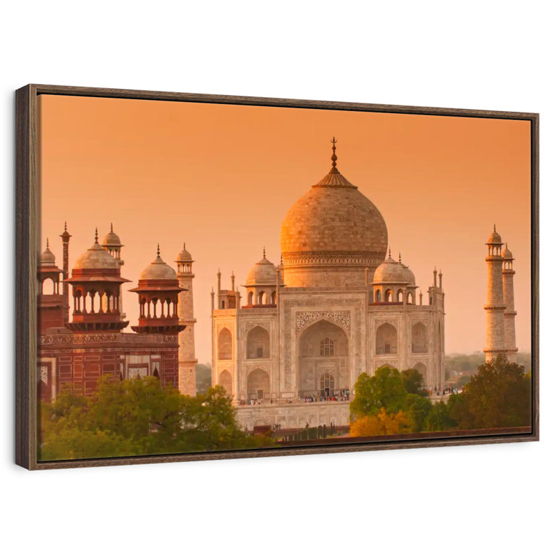 Historic Taj Mahal At Sunrise, 46" X 31", Floating Frame Walnut