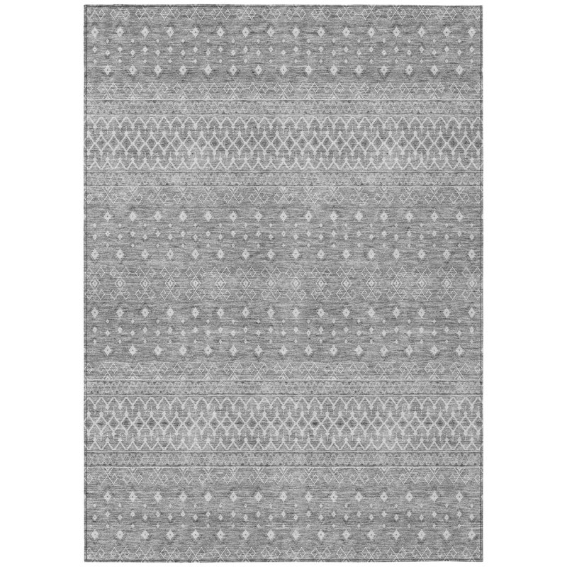 Tapis intérieur tribal lavable gris argenté et ivoire 9 pi x 12 pi