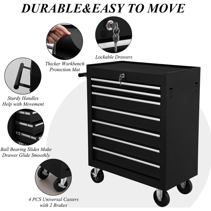 Riuka 12.9'' W Steel Side Chest with Wheels