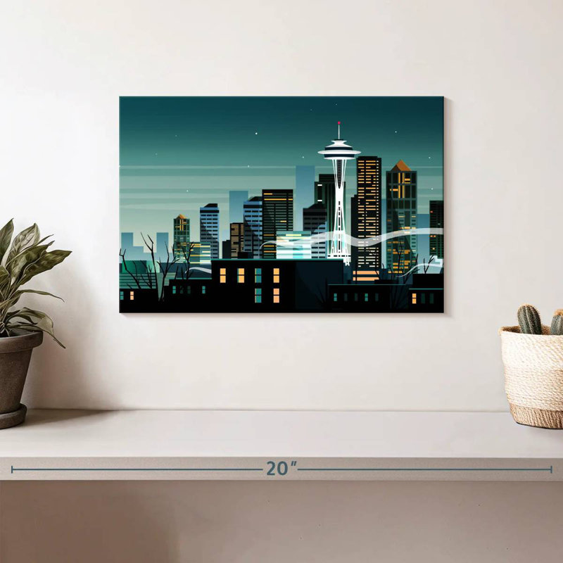 Paysage de nuit Sirci Seattle City, H 8 po x l 12 po