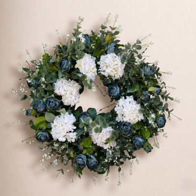 26" Artificial Farmhouse Spring Summer Berries Greenery Eucalyptus Roses Hydrangea Floral Wreath for Front Door Wedding Party Home Decor