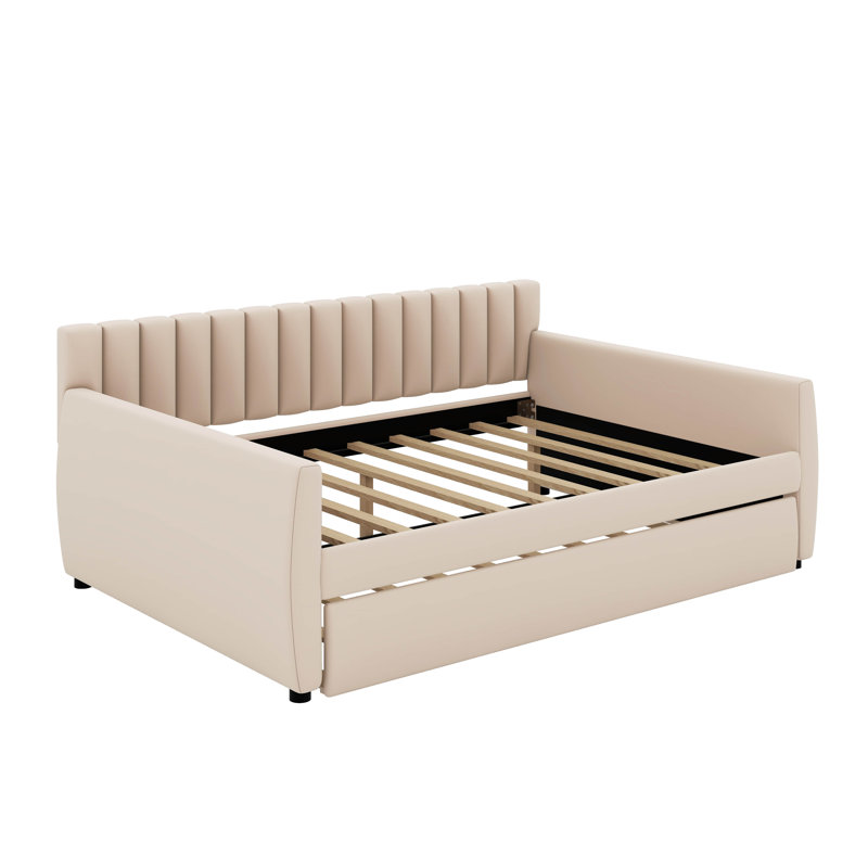 Lit de jour double avec lit gigogne, Beige