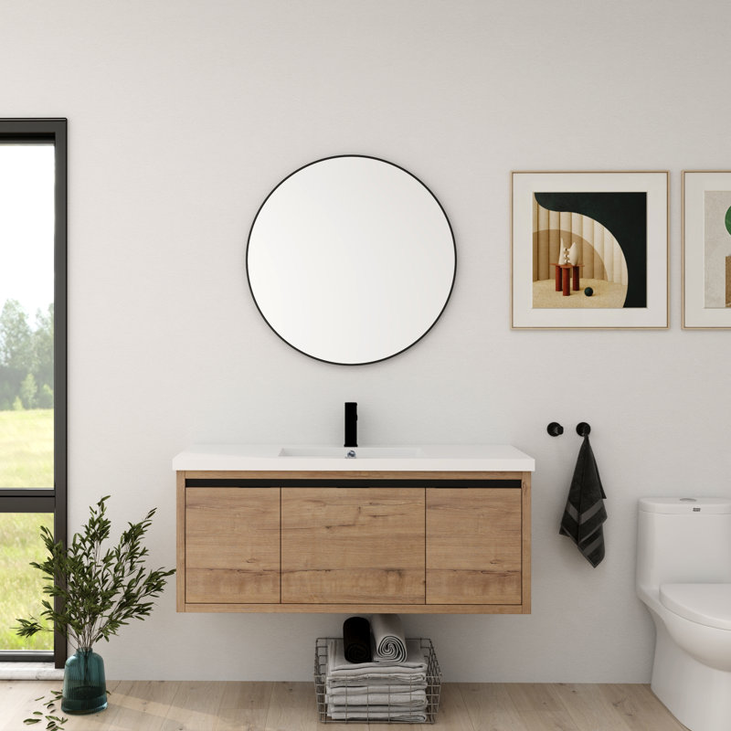 Zalet 48" Single Bathroom Vanity Set, Single Sink Wall Mounted Bathroom Vanity, Floating vanity with White Resin Sink Top