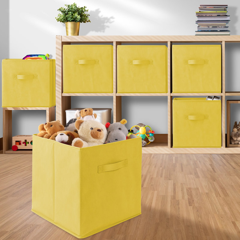 (Set of 6) Collapsible Fabric Cubes - 13-in Storage Bins - Yellow, Yellow