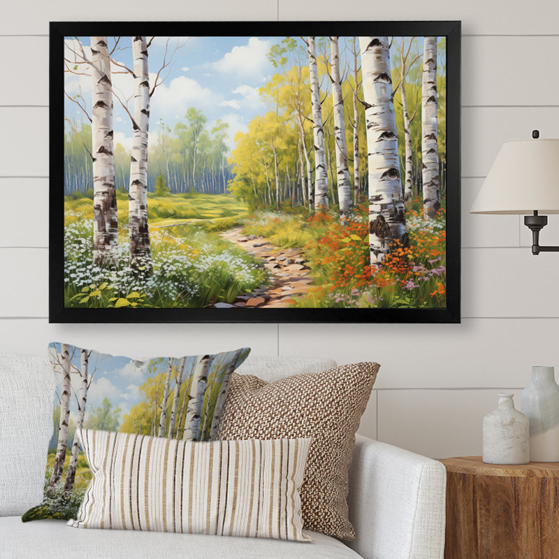 «Birch Woods Spring Awakening II», art mural bouleau, H 30 po x l 40 po x P 1,5 po, Cadre photo noir