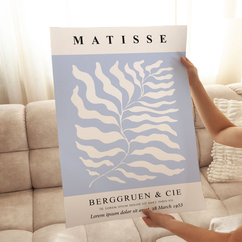«Botanical Henri Matisse Botanical Soft Blue II», reproduction d'art moderne sans cadre Mid-Century, H 30 po x l 20 po