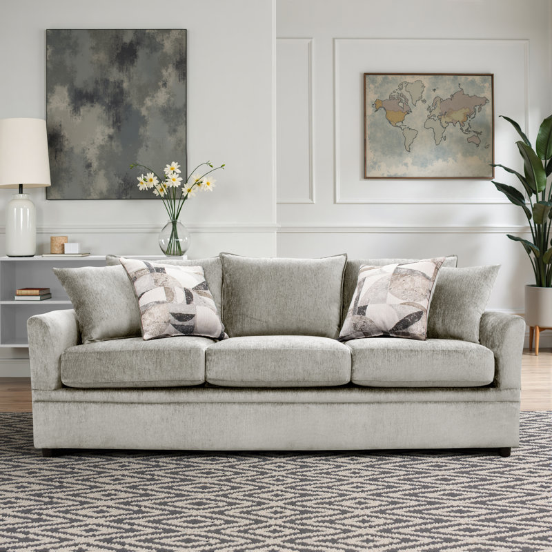 Jakeira 3-Seater Polyester Fabric Couch, Light Gray