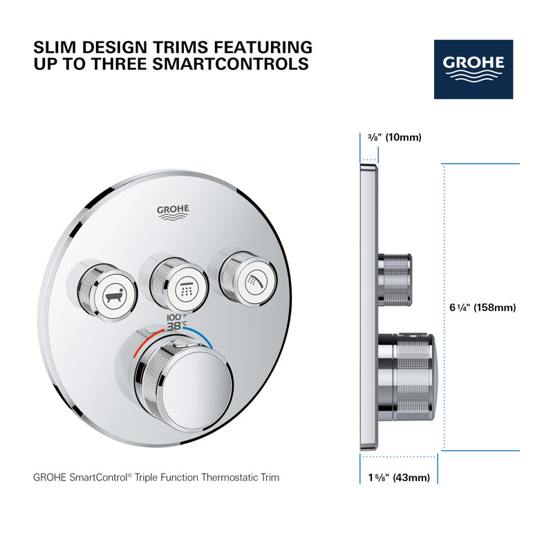 GROHE Grohtherm Triple-Function Shower Thermostatic Valve Trim Kit, Brushed Nickel