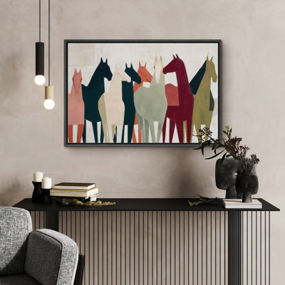 Abstract Geometric Multi-Colored Horses Print Pictures Frame Canvas Print Wall Art