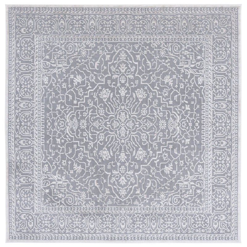 Calidia Floral Light Gray/Cream Area Rug, Square 5'
