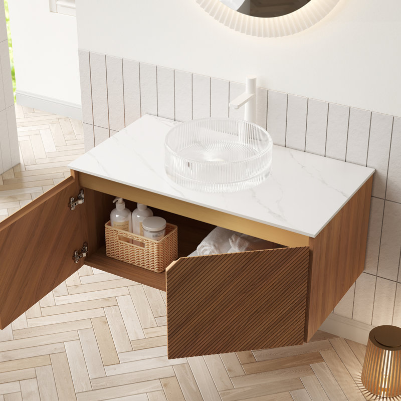 Meuble-lavabo de salle de bain, Blanc, Transparent, 36"