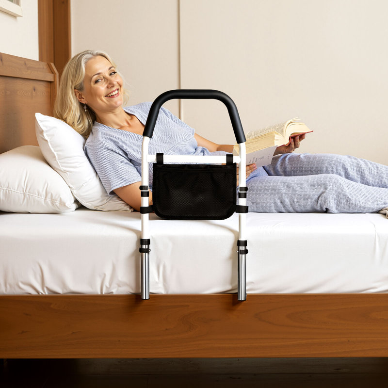 Barrière de lit pour personnes âgées, rails de chevet avec main courante en polyuréthane, canne de chevet à hauteur réglable, barres de lit en acier au carbone à haute résistance pour les personnes âgées et les patients