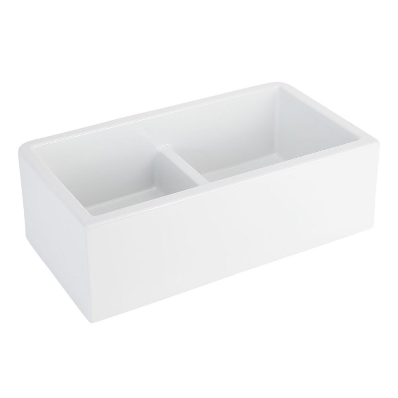 Grigham 33" L Double Basin Farmhouse / Apron Kitchen Sink, White