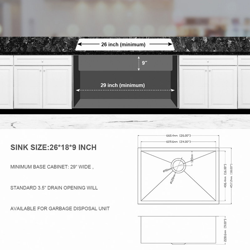 Évier de cuisine encastré, évier de cuisine encastrable en acier inoxydable profond de calibre 16 avec installation de drain (aucun accessoire supplémentaire)