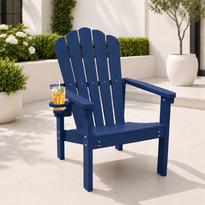 Pakkdiarie Set of 4 HDPE Stackable Adirondack Chairs with Cup Holders, All-Weather Outdoor Patio Chairs