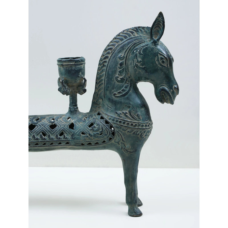 Cheval en laiton avec porte-bougie