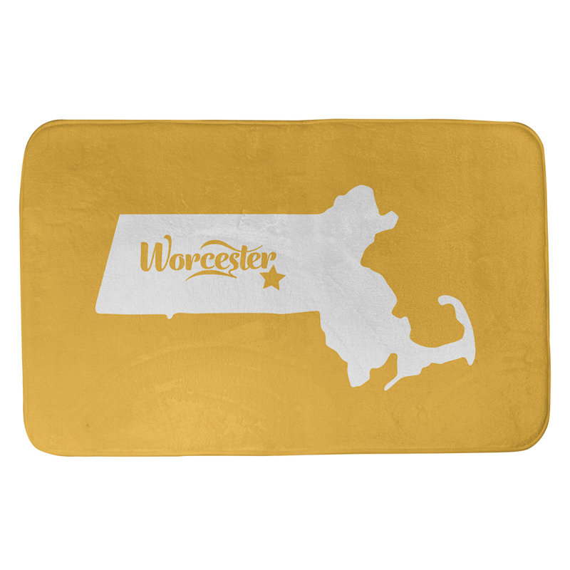 Tapis rectangulaire antidérapant pour salle de bain, L 21 po x L 34 po, Jaune, Worcester, Massachusetts