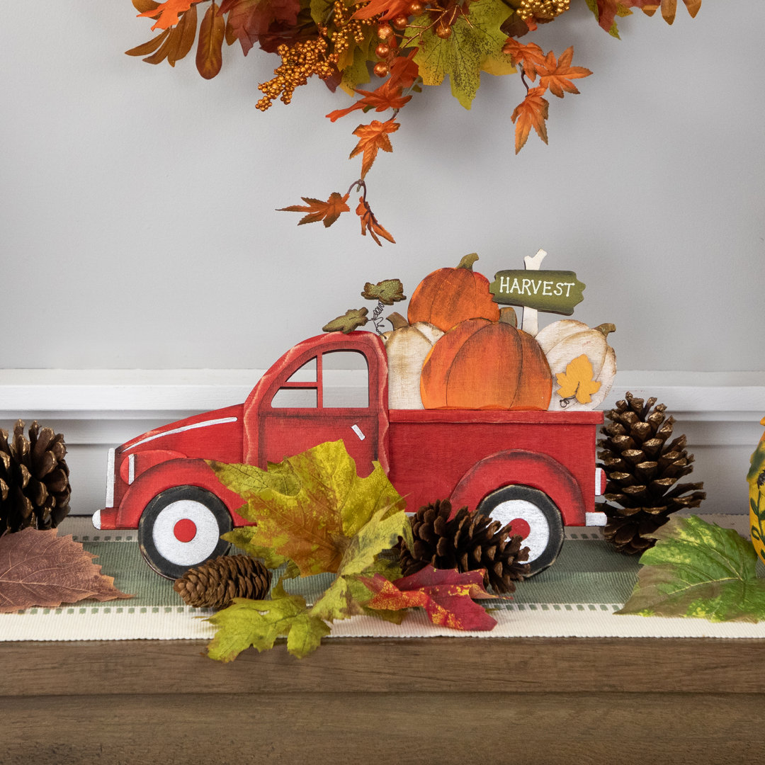 14" Red Truck with Pumpkins Fall Harvest Sign Decoration Northlight Seasonal