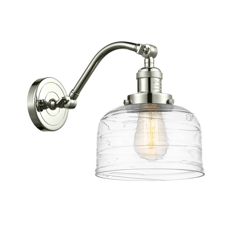 Applique murale 1 lumière 8 po Bell, Ampoule à DEL rétro de 6 watts, Nickel poli, Tourbillon déco transparent