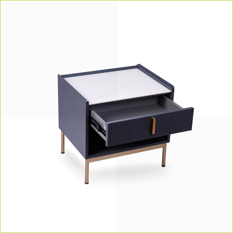 Table basse moderne de luxe avec plateau en pierre blanche et cadre doré, facile à nettoyer pour le salon et la chambre à coucher