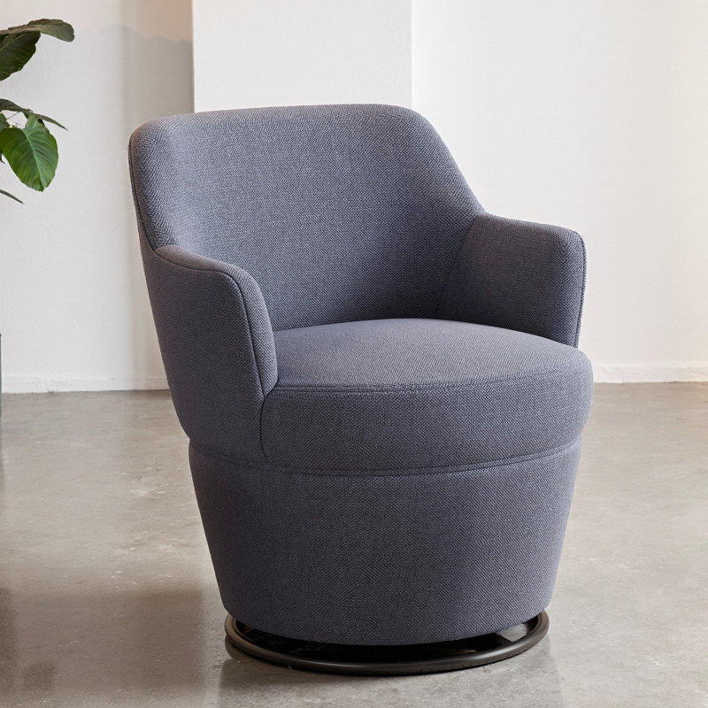 Fauteuil d'appoint pivotant à 360 ° avec repose-pieds en lin de coton bleu, salon moderne, chaise de chambre à coucher, Bleu