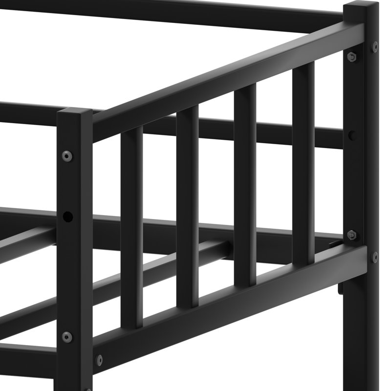 Lit superposé avec glissade et structure en métal noir, peu encombrant pour les chambres compactes, garde-corps sécuritaire, temps d'assemblage en couleur, espaces idéaux, lit supérieur, simple