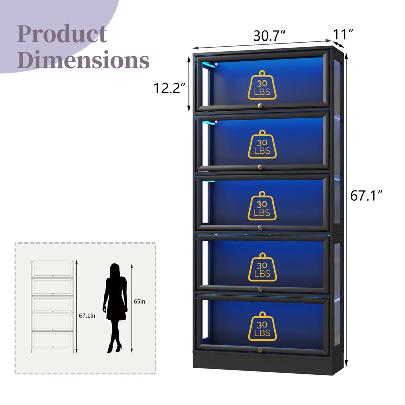 5-Tiers Display Cabinet With Acrylic Glass Doors