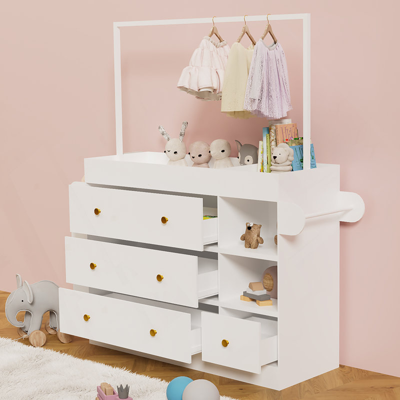 Commode avec tiroirs, tablettes ouvertes de rangement